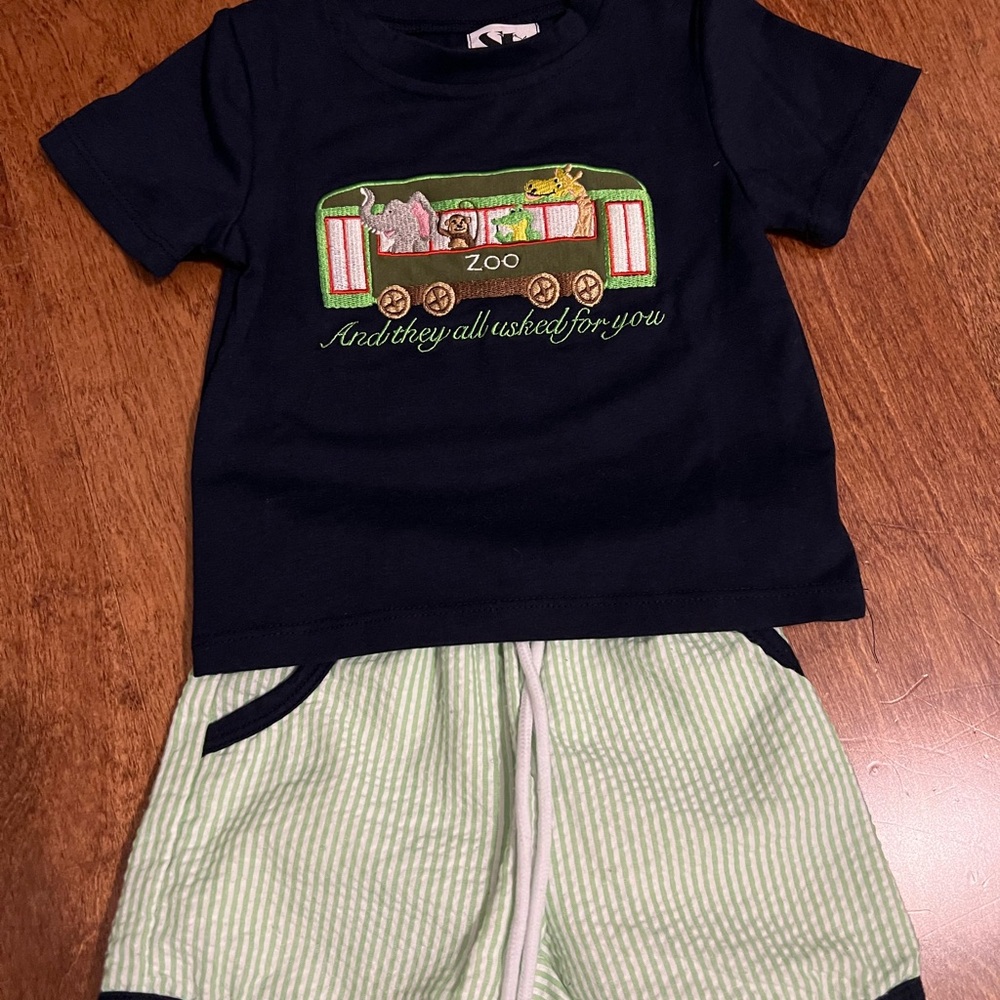 Kids Zoo-Themed Navy and Green Matching Set